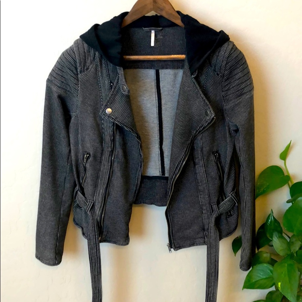 FREE PEOPLE cotton hooded Motor jacket